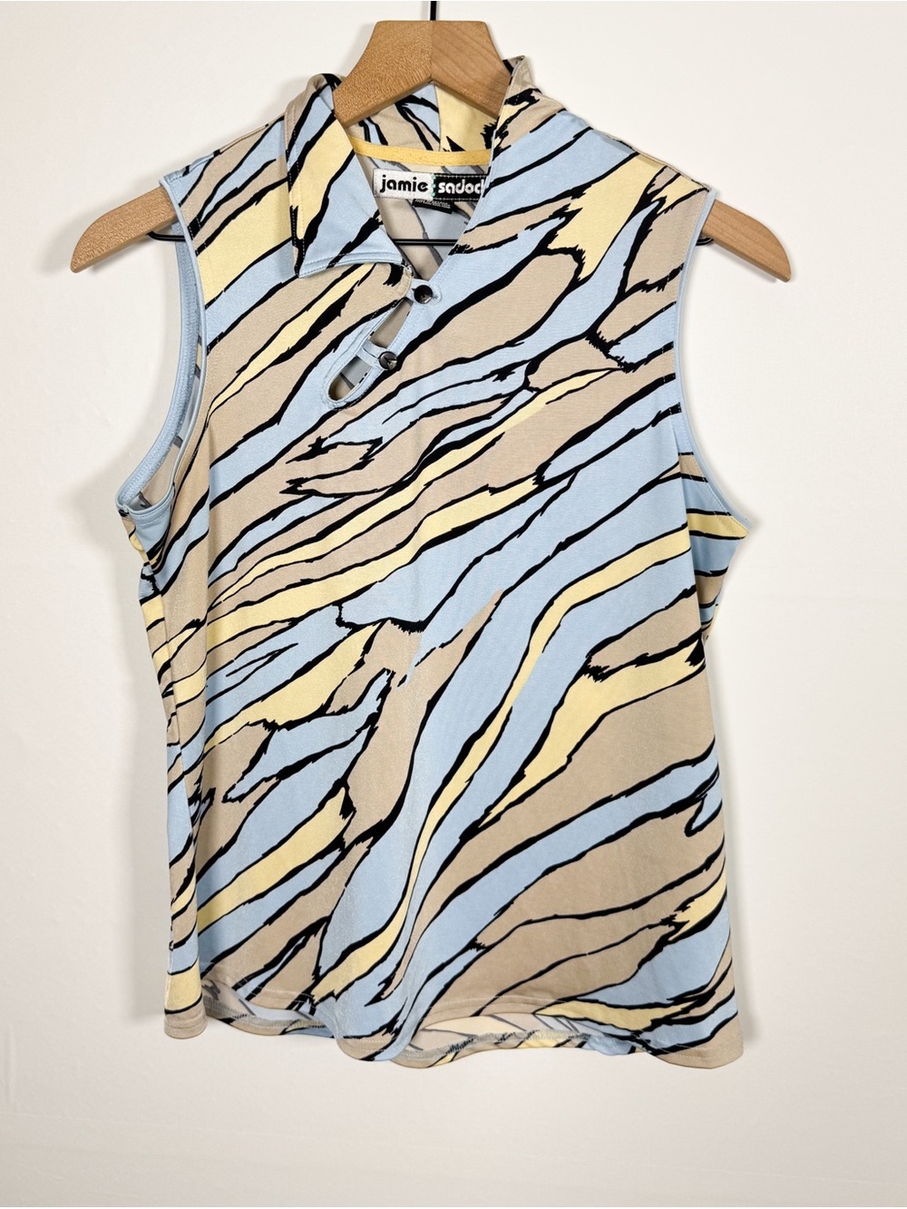 Vintage Jamie Sadock Y2K Yellow Blue Asymmetrical Button Collar Active Top M